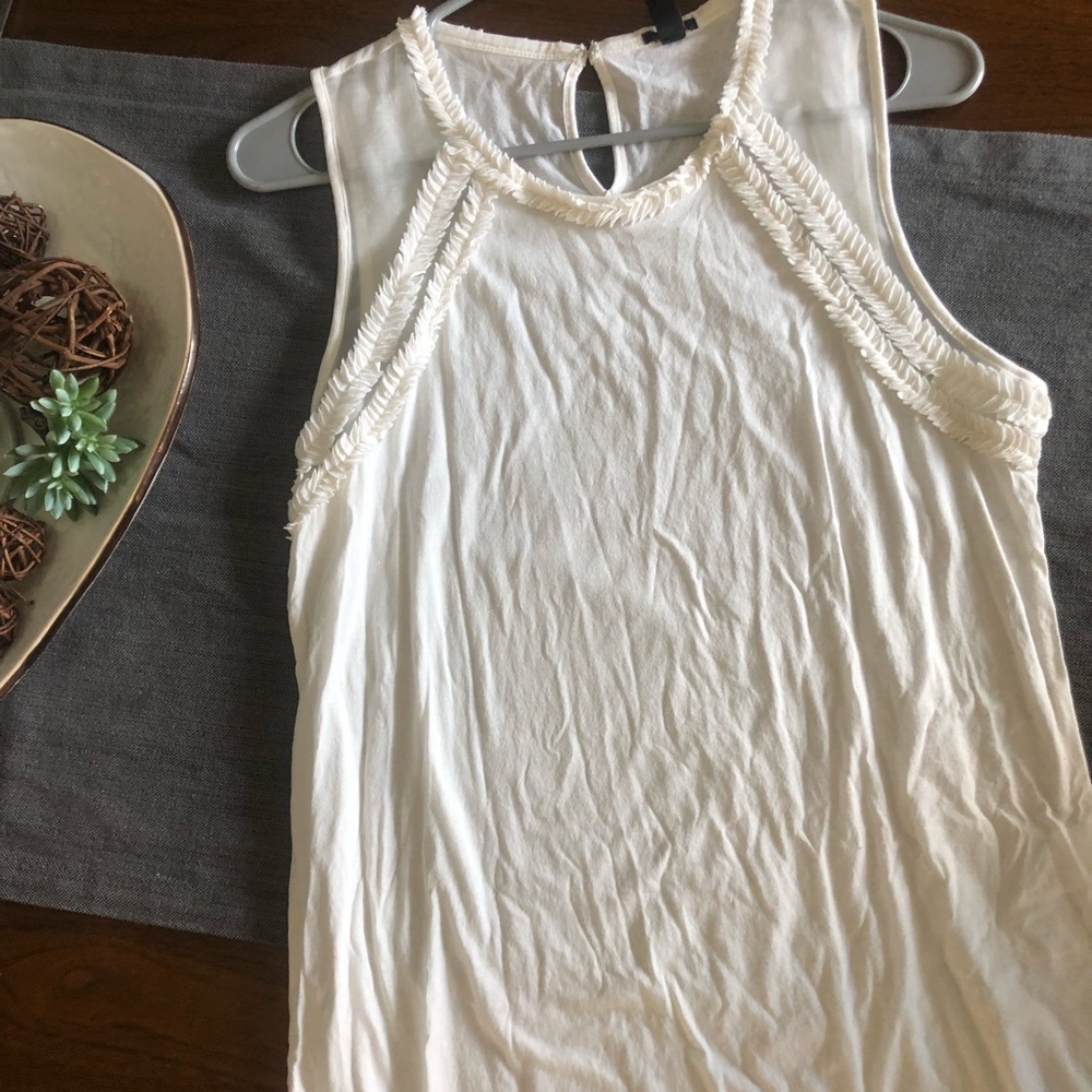 J. Crew White Sleeveless shirt, ruffles, sheer